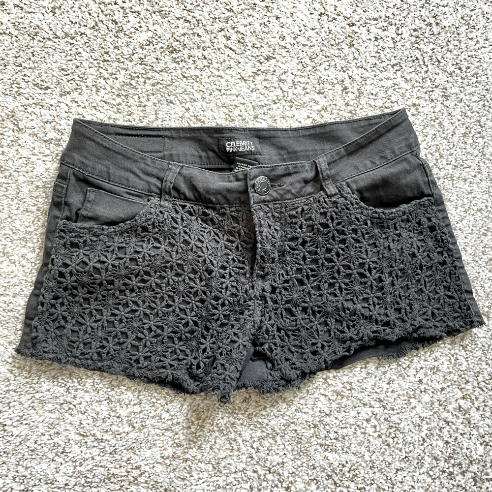 Black Crochet Jean Shorts ✌🏻
